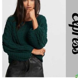 Express forest green balloon sleeve sweater